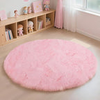 Pink Fluffy Round Area Rugs for Bedroom,3'X3'Shag Circle Area Rugs for Girls Room,Non Slip Fuzzy Plush Rug for Kids Room Living Room and Dorm Home Decor Rug