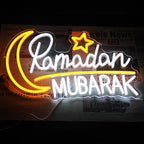 Ramadan Mubarak Neon Sign Islamic Wall Art Eid Mubarak Sign Moon Star LED Neon Light Dimmable Ramadan Neon LED Sign Bismillah Wall Sign Ramadan Mubarak Decorations Eid Al Fitr Supplies