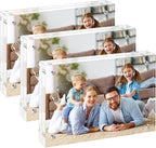 4x6 Acrylic Picture Frame 3 Pack, 20mm Clear Thickness Frameless Magnetic Double Sided Display, Plastic Table Top Photo Sign Holder, Table Paper Stand for Desktop Display, Stores