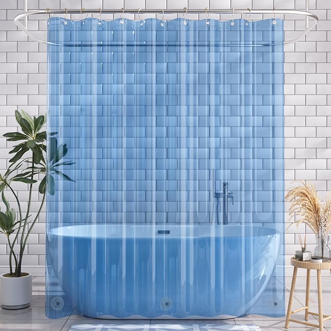 AmazerBath Extra Long Shower Curtain Liner, Clear Blue Shower Liner 84 Inches Long, 72x84 Plastic Shower Curtain Liners, Cute Tall Shower Liner, PEVA Bathroom Shower Curtain Liners & 3 Magnets