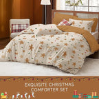 Christmas Comforter Set Queen Size, Christmas Bed Set with Gingerbread Beige Bedding Set for Holiday, 3 Pieces 1 Super Soft Comforter and 2 Pillowcase