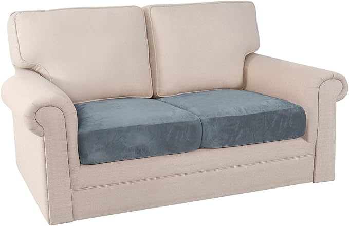 PrinceDeco Velvet Stretch Couch Cushion Cover Soft Cushion Slipcover for Chair Loveseat Sofa Furniture Protector Seat Cushion Sofa Cover (Each Width Up to 29.5", Stone Blue)