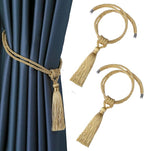 Fenghuangwu Magnetic Curtain Tiebacks Tassel Tie-Backs, Rope Curtain tie Backs Handmade Curtain Holdbacks Made from Polyester (Gold, 2 Pack)