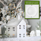 AuldHome Design Farmhouse Decor Tin Houses (Set of 3, White); Candle Lantern Decorative Holiday Christmas Village Display or Votive Holder