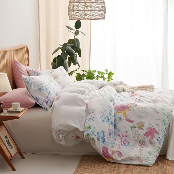 Floral Comforter Set Twin Size - 2 Pieces Lilac White Floral Comforter Bedding Sets Reversible Pattern,Twin Bed in a Bag with Flowers Comforter and 1 Pillowcase
