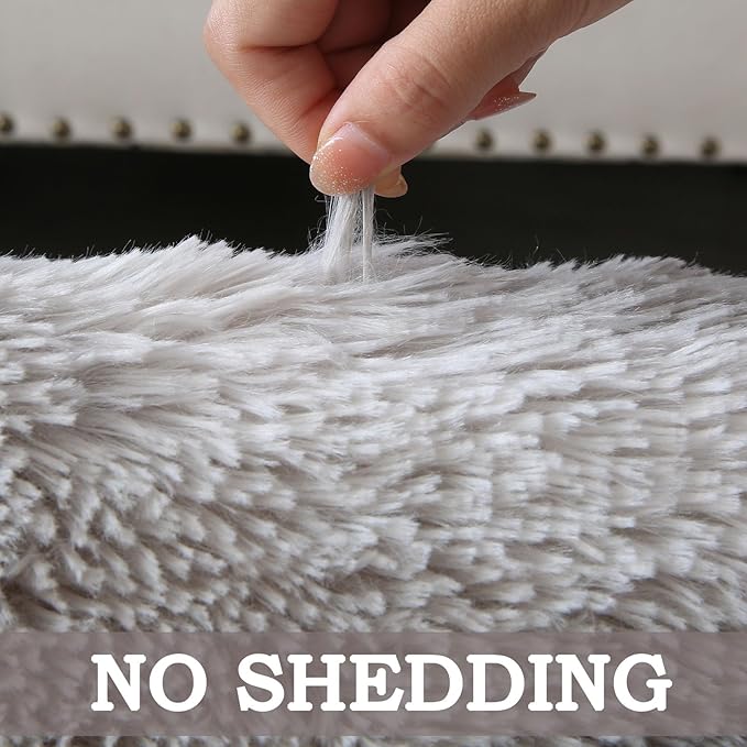 Grey Shag Area Rug 9x12 - Large Soft Plush Grey Rugs for Bedroom Living Room - Non Slip Modern Shaggy Fuzzy Floor Carpet,Tie-Dyed Light Gray,