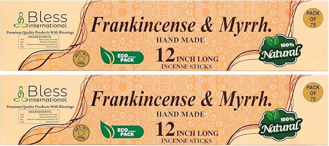 Bless-International-Frankincense-and-Myrrh 100%-Natural-Handmade-Incense-Sticks Organic-Chemicals-Free-for-Relaxation-Positivity-Yoga-Meditation 12-Inches-1-Hour-Plus-Burning-Time-150-Sticks-14-OZ