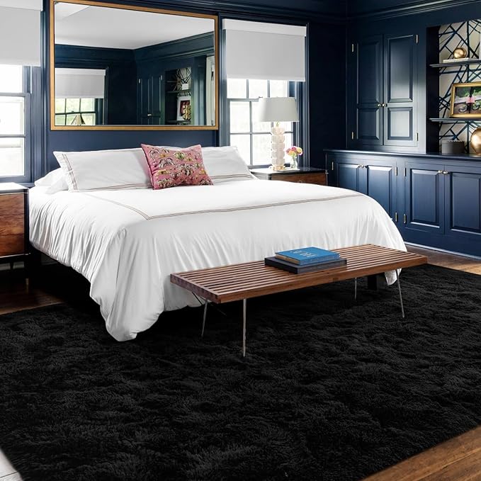 7x10 Ft Extra Large Shag Rugs for Living Room, Ultra Soft Fluffy Furry Area Rugs for Bedroom Indoor Floor, Aesthetic Carpet for Kids Home Decor (Black)