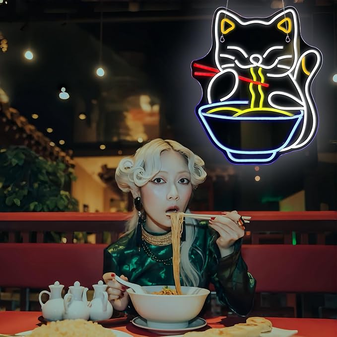 Neon Sign, Cat Ramen Neon Signs for Wall Decor Neon LED Signs Room Neon Light Up Signs Home Decor for Business Restaurant Bedroom Club Party Bars Shop Decoration USB Operated