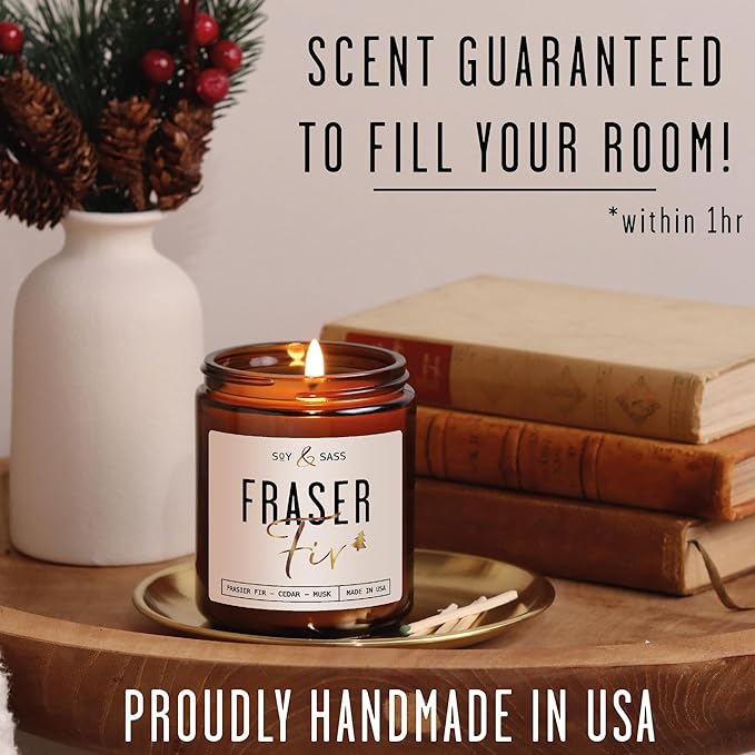 Fraser Fir Candles - Christmas Candles - 'Fraser Fir' w/Balsam Fir Cedar & Sandalwood Evergreen Tree Scent I Winter Evergreen Candle I Stocking Stuffers for Women I 9oz, 50Hr, USA Made