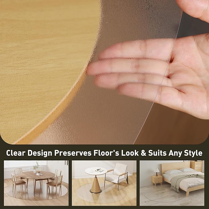 Clear Plastic Floor Mat for Under Dining Table, 4ft Round No Slip Waterproof Vinyl Area Rug for Home, Anti-Spill Hard Floor Protector Cover for Living Room, Splat Mat for Under High Chair