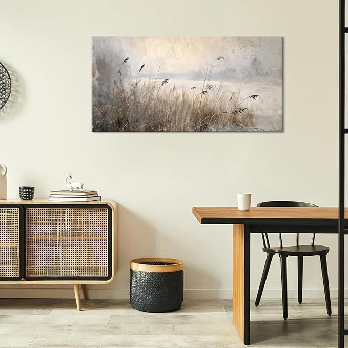 LASMOND Vintage Meadow Wall Art for Living Room Reed Grass Canvas Painting Prints Large Retro Rustic Cottagecore Countryside Landscape Farmhouse Bedroom Artwork Home Decor (30x16 Inches)