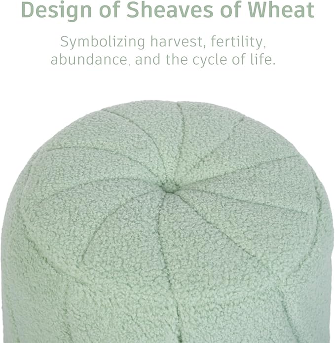 Modern Round Ottoman 2Pcs, Spiral-Tufted Foot Stool Ottoman, Teddy Fleece Upholstered Vanity Stool for Makeup, Bedroom, Living Room, Light Green