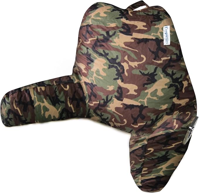 ComfortSpa Reading Pillow for Bed Adult Size, Back Rest Pillow with Arms, Pockets, Washable Cover; Use as Back Pillow for Bed Sitting Up for Bedrest or Relief from GERD Heartburn (Large Camouflage)