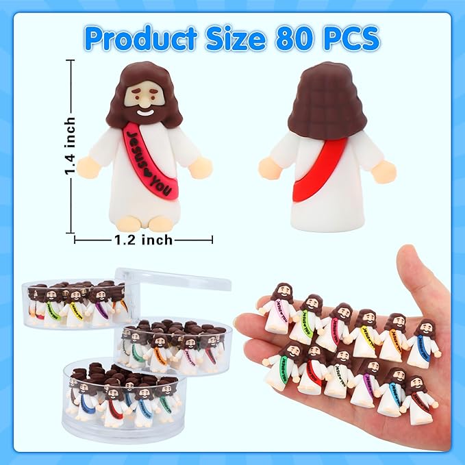 80 Pcs Mini Jesus, Little Jesus Figures to Hide Tiny Figurines in Bulk and Pocket Seek Religious Gifts for Easter Egg Stuffers Fillers Sunday School Baptism Christ Savior Craft