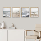 SIGNWIN Framed White Minimal Ocean Beach Seashore Coastals Wall Art, Set of 4 Landscape Colorful Wall Decor Prints, Nature Wilderness Wall Décor for Living Room, Bedroom - 8"x10" Natural