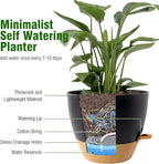 10/9/8 inch Medium Self Watering Pots, Planter, Plant Pots with Mesh Drainage Holes for Indoor Outdoor Garden Plants, Plastic Flower Pots with Removable Deep Reservoir, Black with Brown