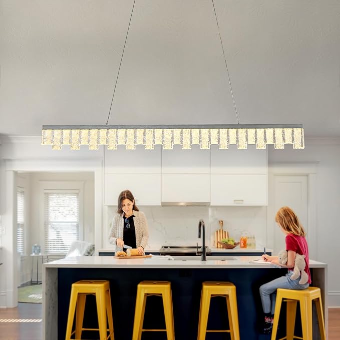 Modern Pendant Lights Kitchen Island, 50" Minimalist Dimmable LED Linear Light Fixture Silvery Gray Aluminum Bar Lights Hanging for Dining Room, Kitchen, Restaurant, Living Room