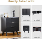 Fluted 3 Drawer Dressers, Modern Closet Dressers Chest of Drawers, Wood Storage Dresser Chest of Drawers Organizer for Bedroom Living Room Hallway Closet,Black, 2 Sets