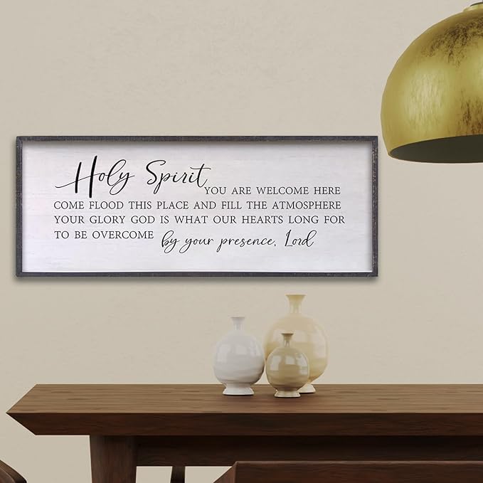 Holy Spirit You are Welcome Here Wall Decor Art 24"X10" Quote Christian Bible Verse Religious Scripture Wall Sign (Black)