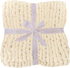 Bigacogo Chunky Knit Throw Blanket for Couch, 51x63 inches, 100% Hand Knitted with Thick Jumbo Chenille Yarn, Cozy Soft Large Rope Knot Cable Crochet Blankets for Sofa Bed Living Room, Beige