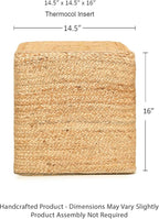 REDEARTH · Cube Pouf Foot Stool Ottoman - Jute Braided Pouffe Poof Accent Sitting Footrest for The Living Room, Bedroom, Nursery, Patio, Lounge & Other Rooms in The Home (14.5”x14.5”x16”; Natural)