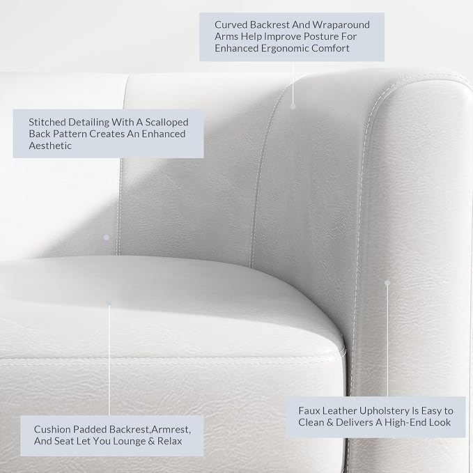 BELLEZE Accent Barrel Chair, Club Tub Sofa Corner Chair with Flared Legs and Cozy Soft Padding for Living Room Bedroom Waiting Room - White