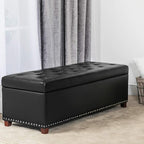 Joveco 47 Inch Storage Ottoman Bench,Tufted Leather Storage Bench with Nailhead Trim for Bedroom (47”,Black)
