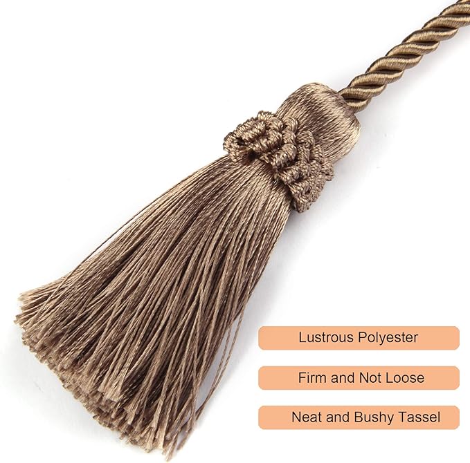 Fenghuangwu Curtain Tiebacks Handmade Decorative Curtain Holdbacks Rope with Tassel (flaxen, 4P)