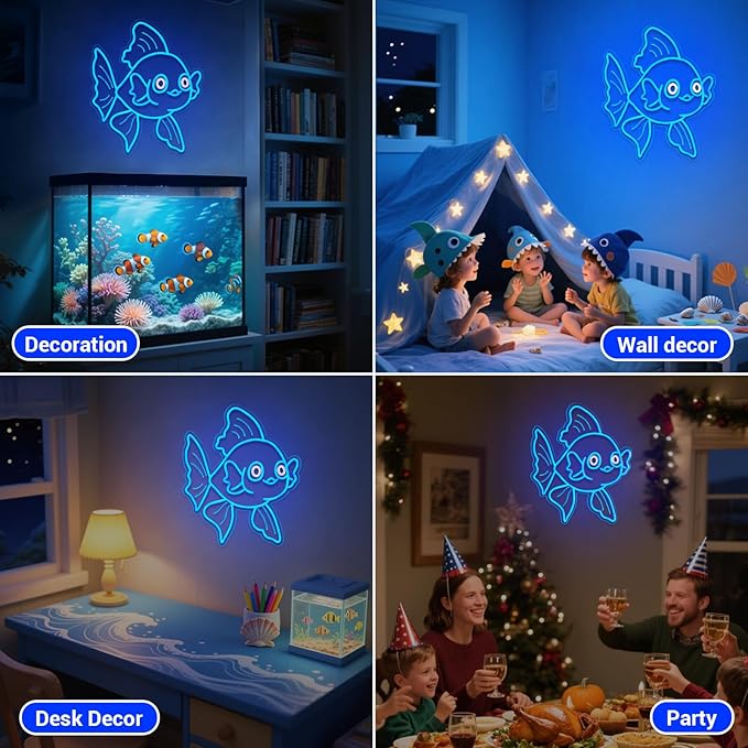 Neon Signs for Wall Decor Lucky Blue Goldfish LED Signs for Wall Art Decor Ocean theme Restaurant Home Bar Kitchen Dining Bedroom Decor Christmas Gifts