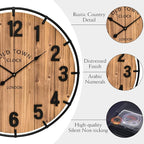 Large Old Town Farmhouse Wall Clock 30 Inches Rustic Antique Wood with Metal Circle and Large Numerals Silent Battery Operated Wall Clock for Office Kitchen Bedroom Living Room