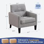 Accent Chairs Set of 2, Mid Century Modern Living Room Chairs Comfy Reading Chair with Upholstered Cushion Relax Armchair for Bedroom Apartment,Office,Light Grey