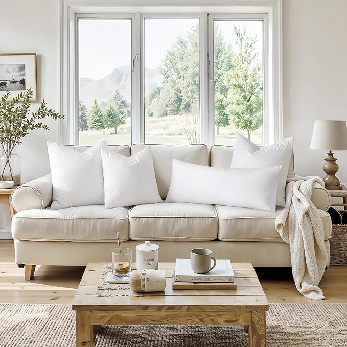 MIULEE Feather Pillow Insert 18x18, Decorative Down Throw Pillow Insert Fluffy Throw Pillow Cotton Fabric for Sofa Bed Couch