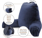 Nestl Reading Pillow Large Bed Pillow, Back Pillow for Sitting in Bed Shredded Memory Foam Chair Pillow, Reading & Bed Rest Pillows Navy Blue Back Pillow for Bed, Bed Chair Arm Pillow with Pockets