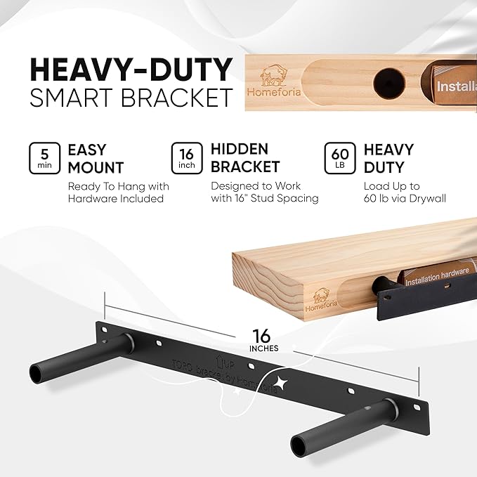 Homeforia Black Floating Shelves 30 inches Long, High End Solid Real Wood 30 inch Floating Shelf for Wall Mounted, Black Wooden 30in Floating Shelves, Heavy Duty Bracket, 30 X 6.5 X 1.75 in, Set of 3