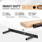 Homeforia Black Floating Shelves 30 inches Long, High End Solid Real Wood 30 inch Floating Shelf for Wall Mounted, Black Wooden 30in Floating Shelves, Heavy Duty Bracket, 30 X 6.5 X 1.75 in, Set of 2