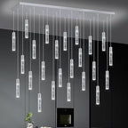 24-Lights Modern Crystal Chandeliers LED Pendant Light for Kitchen Island Dining Room Entrance Foyer Living Room Silver