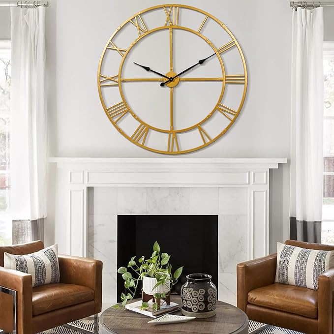 Large Wall Clock for Living Room Decor – 40 Inch Silent Non-Ticking Modern Farmhouse Wall Clock, Oversized Decorative Metal Roman Numeral Clock