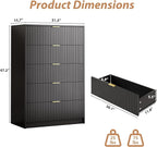 5 Drawer Dresser for Bedroom, Tall Dresser Chest of Drawers with Gold Handles, 32 Inch Wide Nightstand with for Bedroom, Living Rooms, Offices, and Entryways, Black