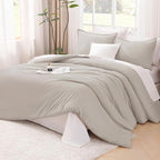 Litanika Comforters Linen Oversized Queen Size, 3 Pieces Lightweight Solid Bedding Comforter Set, All Season Fluffy Bed Set (98x98In Comforter & 2 Pillowcases)