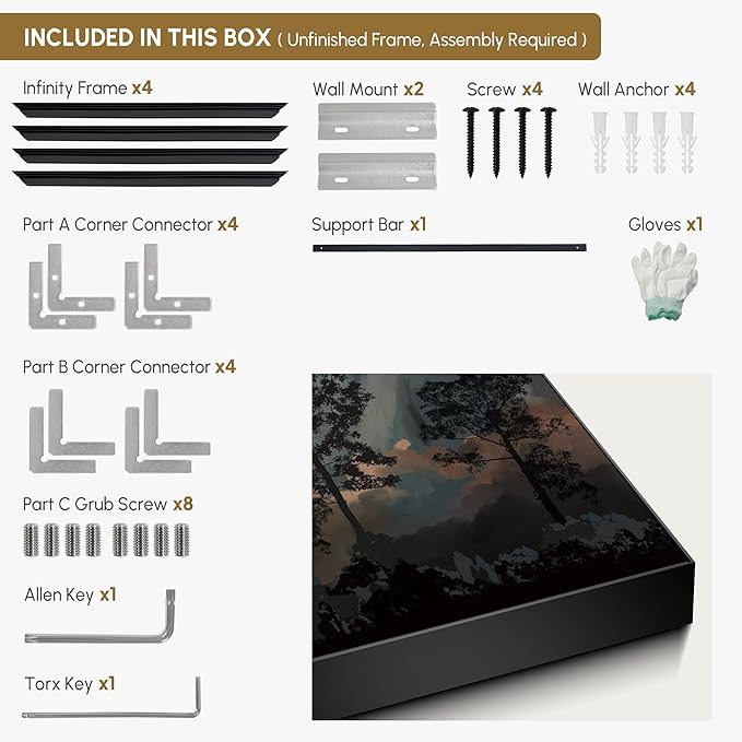 SIGNWIN 24"x46" Extra Large Framed Wall Art Silhouetted Trees at Dusk, Dramatic Forest and Cloudscape for Home Living Room Bedroom Decor (Frame Assembly Required)