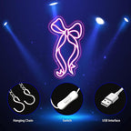 Bow Neon Sign, Neon Signs for Wall Decor Neon Pink Ribbon Bow LED Signs Room Neon Light Up Signs Home Decor for Bedroom Club Party Bar Shop USB Operated