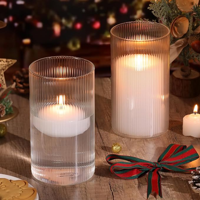 Glass Ribbed Cylinder Vases Pack of 6, Clear Ribbed Vases for Centerpieces Wedding Decoration, 6 Inch Tall Clear Flower Vase in Bulk, Hurricane Floating Candle Vase for Party Home Decor