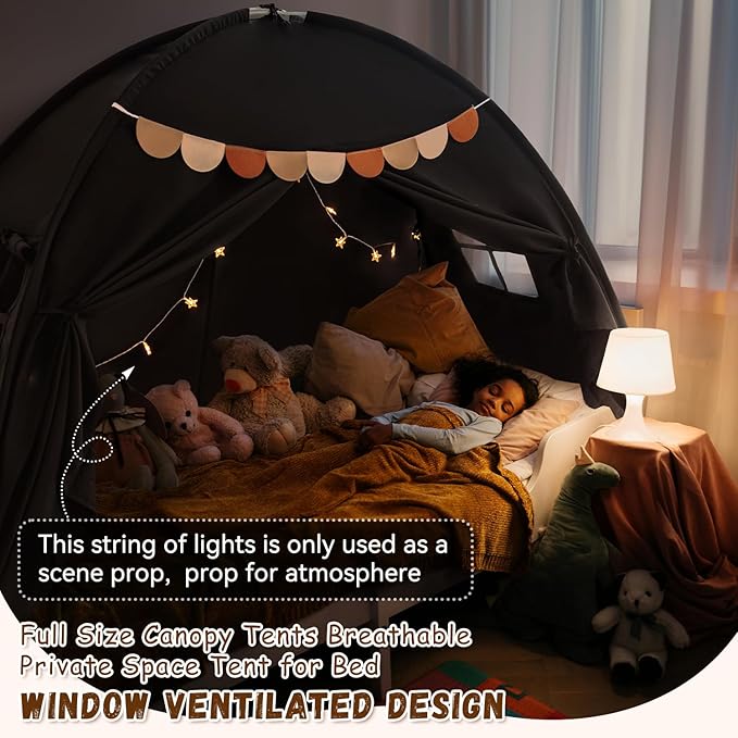 Sherilyn Twin Size Bed Canopy Bed Tents Dream Tent on Bed Privacy Space Blackout Sleeping Tents Indoor Breathable Portable Cottage Floor Drafty Room (Black)