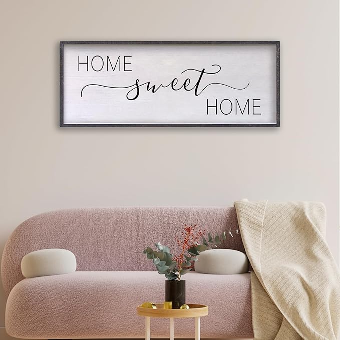 Home Sweet Home Sign Wall Decor 40"x15" Above Bed Living Room Large Wooden Framed Family Plaques Art (Black)