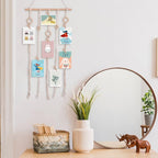 Hanging Photo Display, Macrame Wall Hanging Pictures Holders, Boho Pictures Organizer for Wall Decoration, with 30 Wood Clips, for Rustic Country Decor, Home, Office, Nursery Room