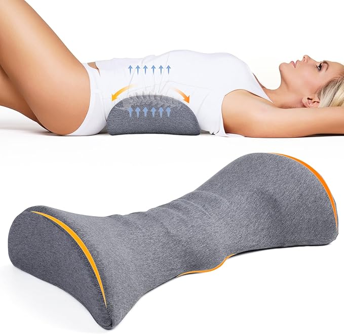 Lumbar Support Pillow for Sleeping Memory Foam Back Lumbar Support Cushion for Lower Back Pain Relief, Back Support Bed Pillow Waist Support Back Sleepers (Dark Grey)