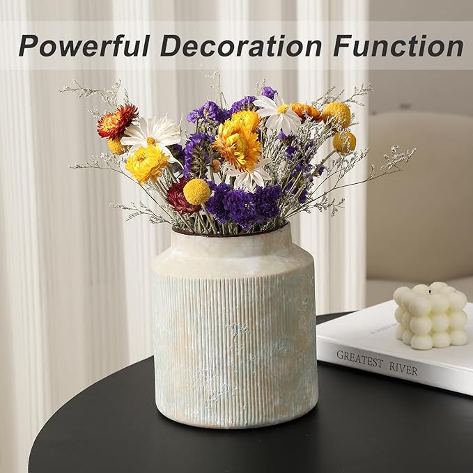 Farmhouse Vase for Home Decor, Vintage Rustic Terracotta Flower Vase Suitable for Home Decor, Living Room, Shelf, Dining Table. 7IN （Rust Green） ZSHLXM