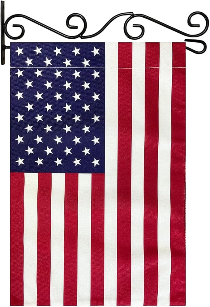 TOPFLAGS American Garden Flag with Wall Garden Flag Hanger Garden Flags Banner Hanger for Wall Outside Yard Small 12x18 Inch