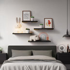 BAYKA Floating Shelves for Bedroom Decor, Wall Shelves for Storage, Wall Mounted Rustic Wood Floating Shelf for Books,Corner Shelf for Bathroom,Kitchen,Living Room(Black and Gold，Set of 4)